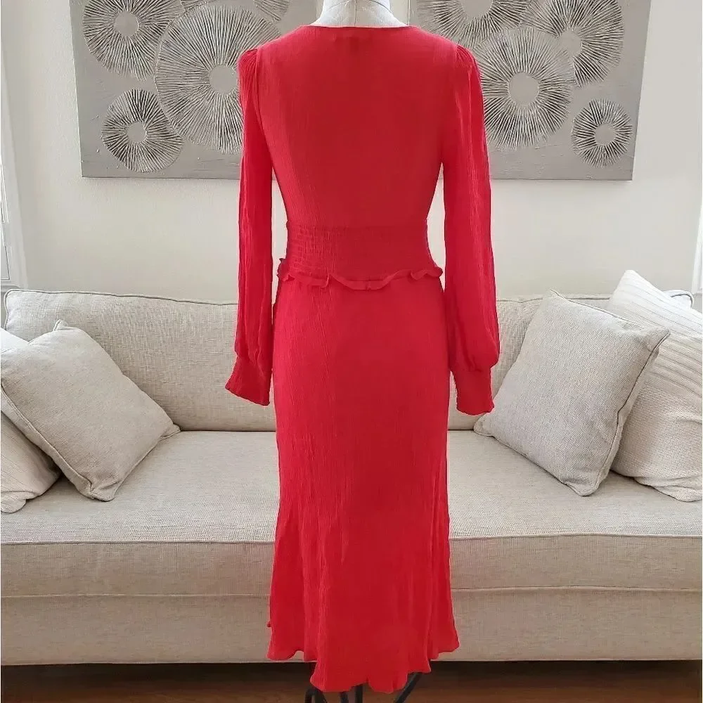 Lulus 'Go For It' Long Sleeve Midi Dress size XS in Red